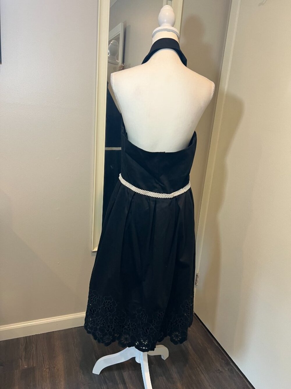 Vintage Black Halter Fit and Flare Dress with Pearl waistband, Size Large? - Picture 10 of 16